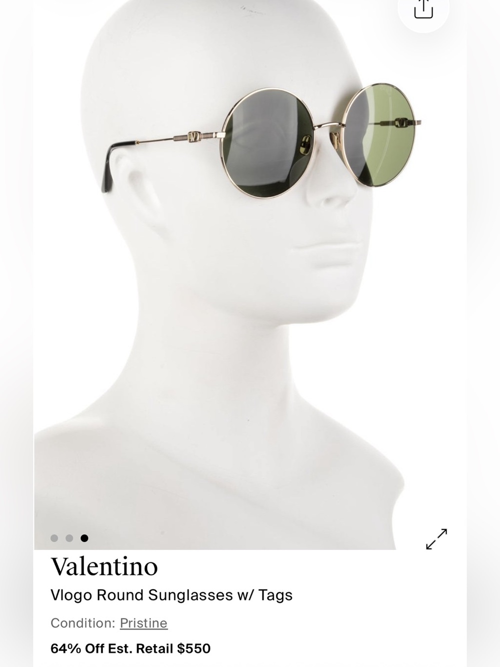 Valentino V Logo Gold Frame Round Sunglasses with Green Lenses